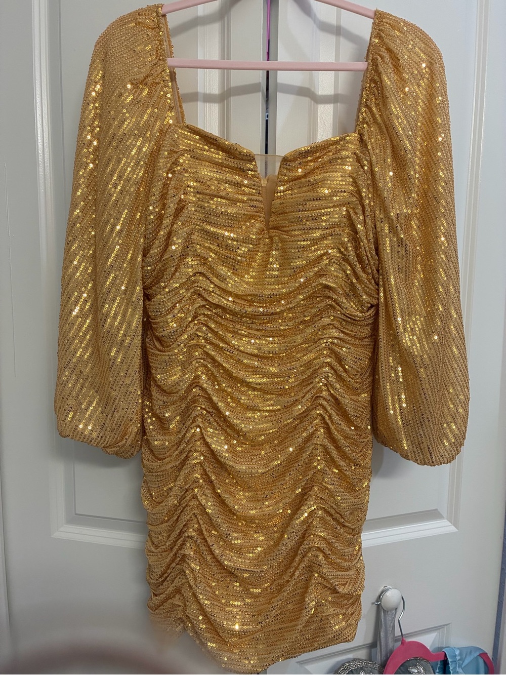 Gold Sequin Ruched Cocktail Dress